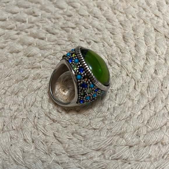 Lia Sophia Green & Silver Rhinestone Statement Ring Size 6 - Picture 9 of 16